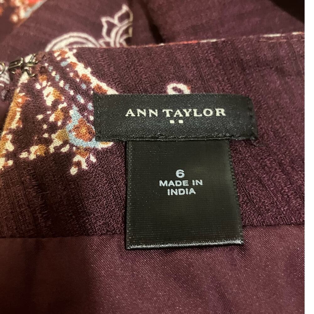 Ann Taylor Women's Burgundy Paisley Fully Lined Pencil Retro Cotton Skirt SZ 6 - Picture 9 of 11